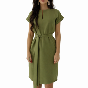 Alyvuogių spalvos suknelė su dirželiu