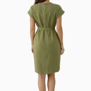 Alyvuogių spalvos suknelė su dirželiu