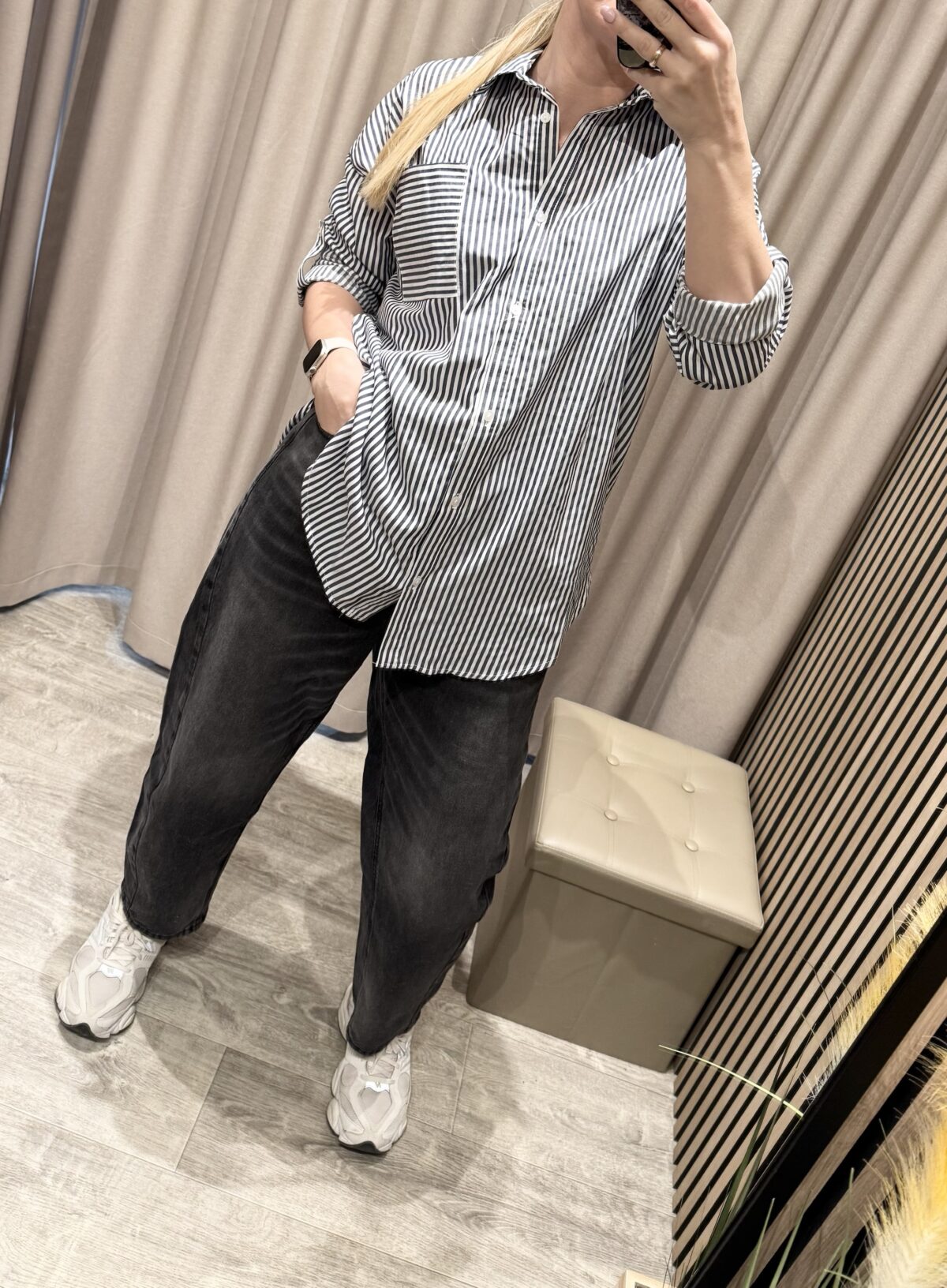 Pilki “ballon” džinsai