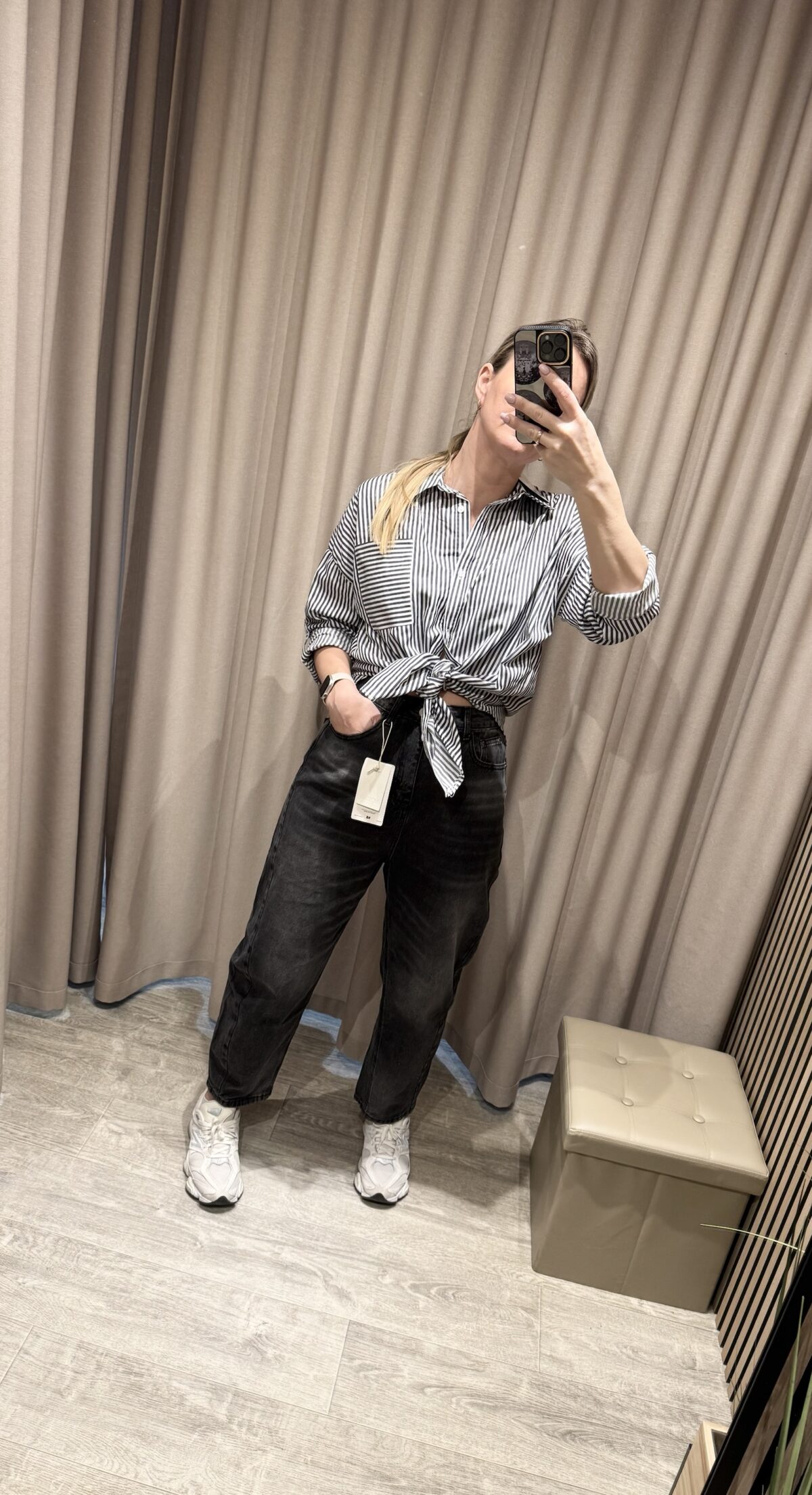 Pilki “ballon” džinsai