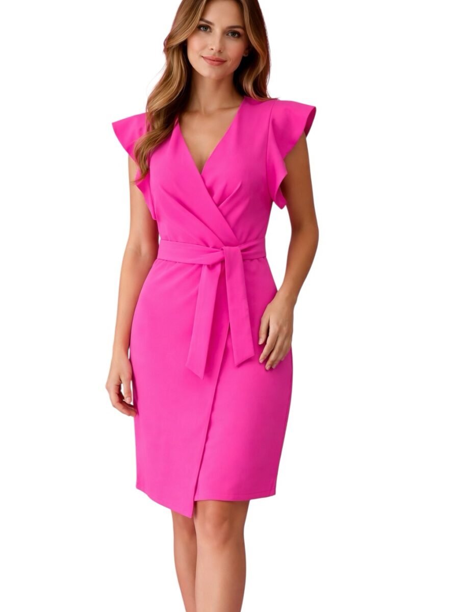 Ryškiai rožinė suknelė su diržu