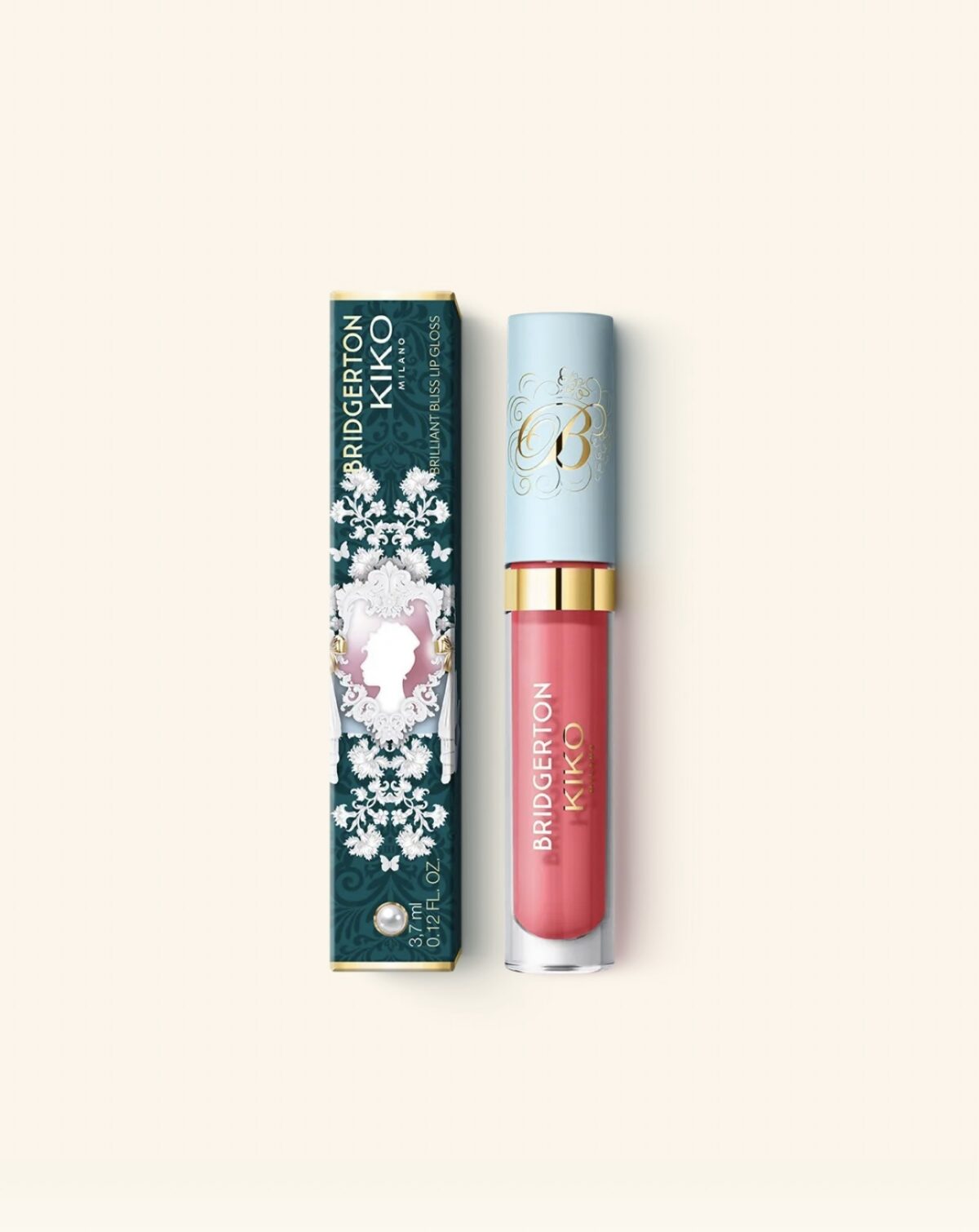 🌸 KIKO MILANO Bridgerton Brilliant Bliss lūpų blizgesys 02 – Blushing Nectarine