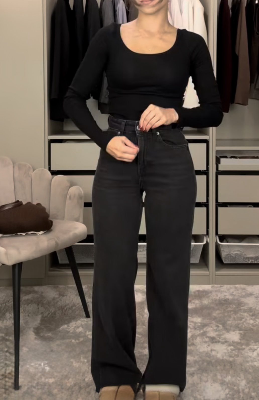 M SARA tamsiai pilki džinsai