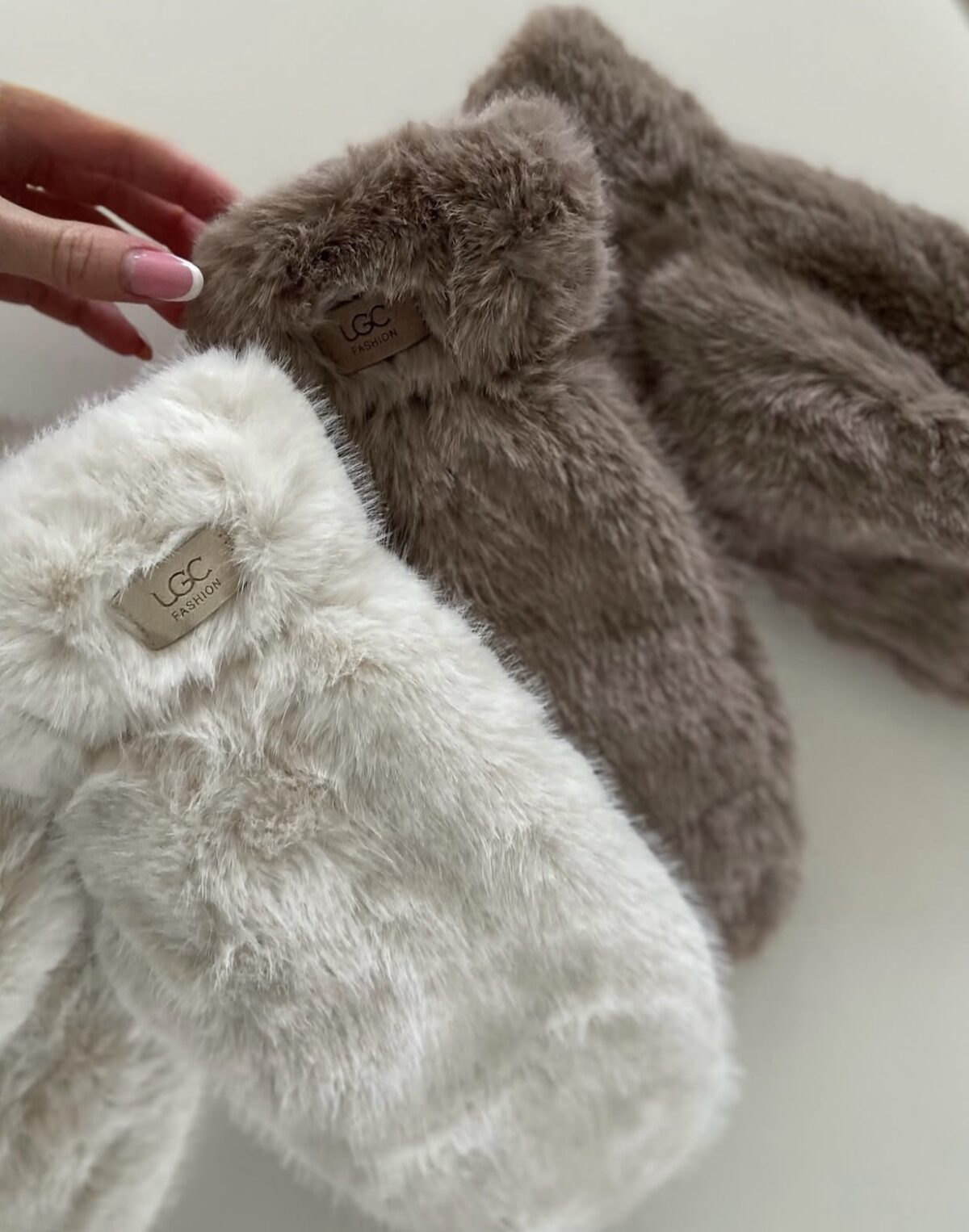 Kailinės UGC kumštinės pirštinės – šiltos žieminės pirštinės su dirbtinio kailio išore