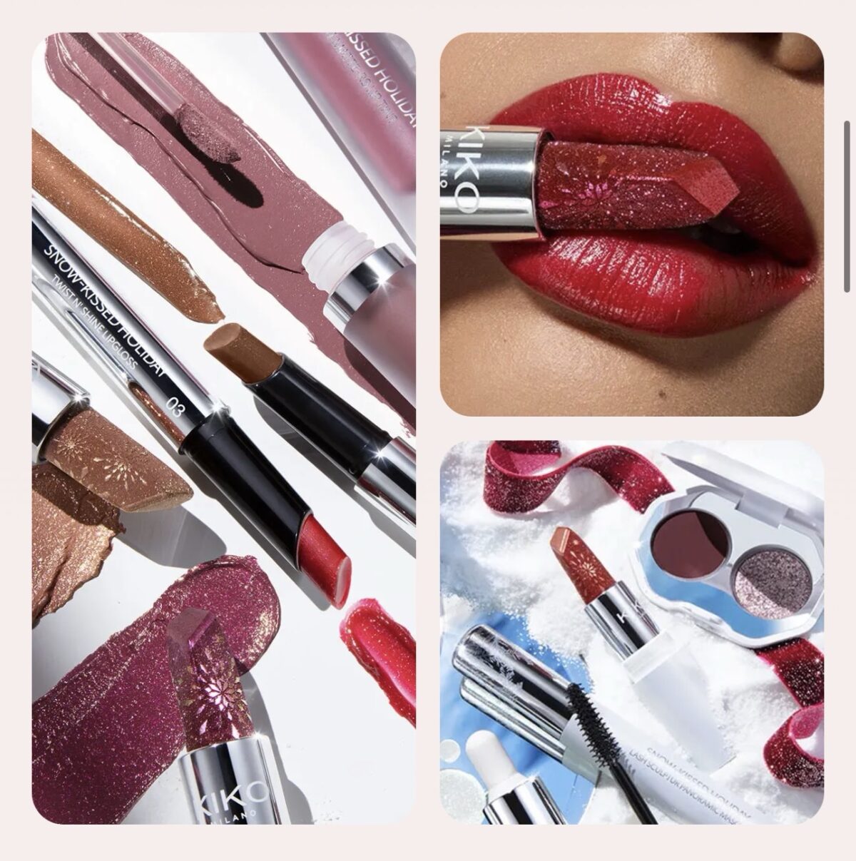 KIKO MILANO Snow-Kissed Holiday Sparkly Peaks Lipstick 01 – lūpų dažai