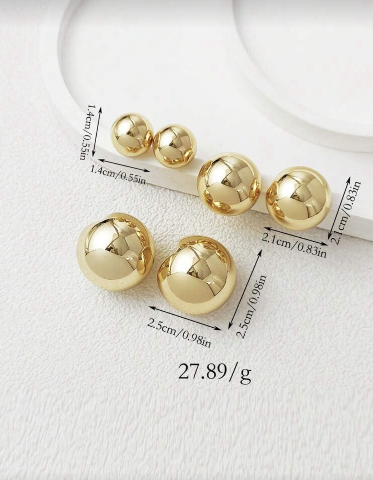 LADY COCO auksinės spalvos apvalių auskarų rinkinys (3 poros)