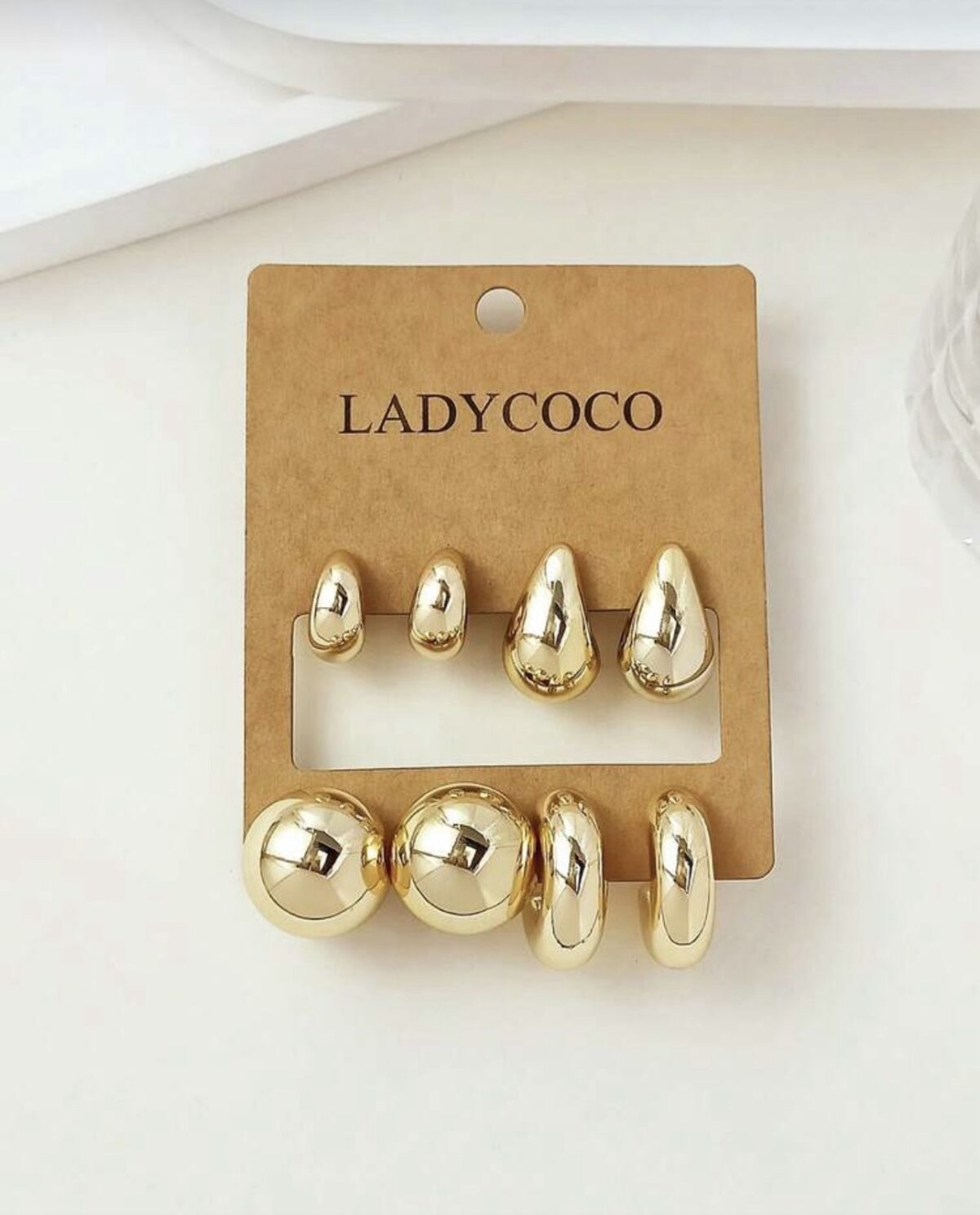 LADY COCO auksinės spalvos auskarų rinkinys (4 poros)