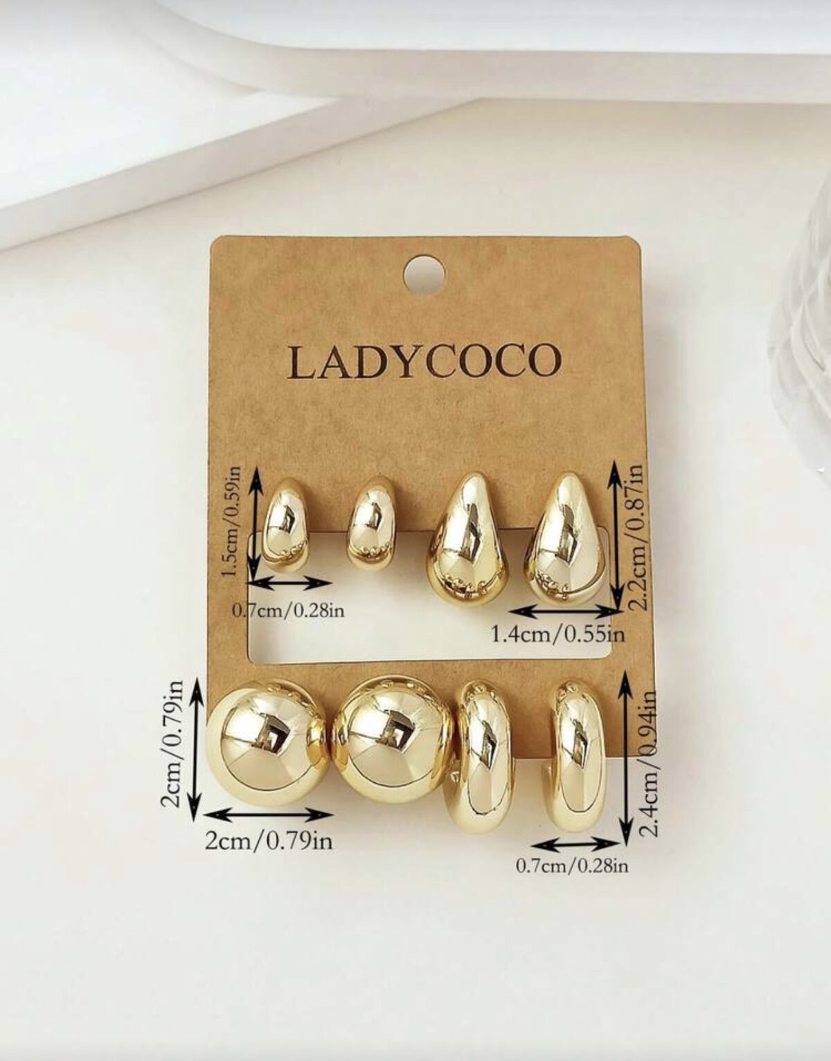 LADY COCO auksinės spalvos auskarų rinkinys (4 poros)