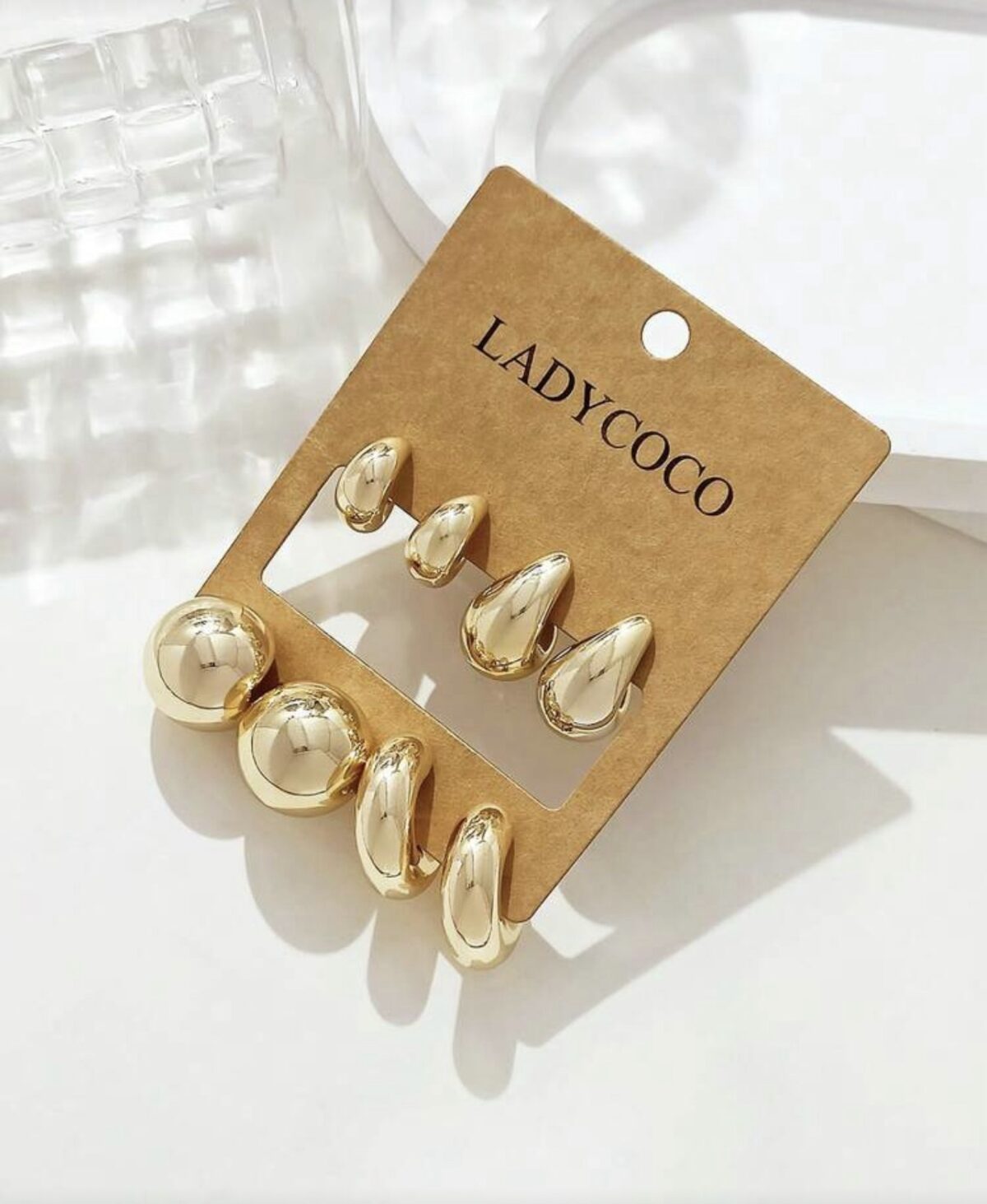 LADY COCO auksinės spalvos auskarų rinkinys (4 poros)