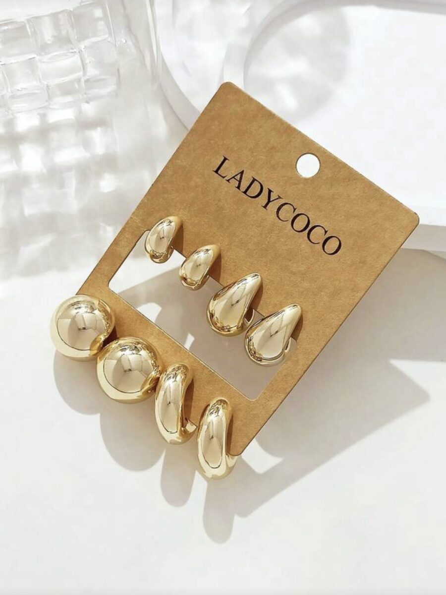 LADY COCO auksinės spalvos auskarų rinkinys (4 poros)