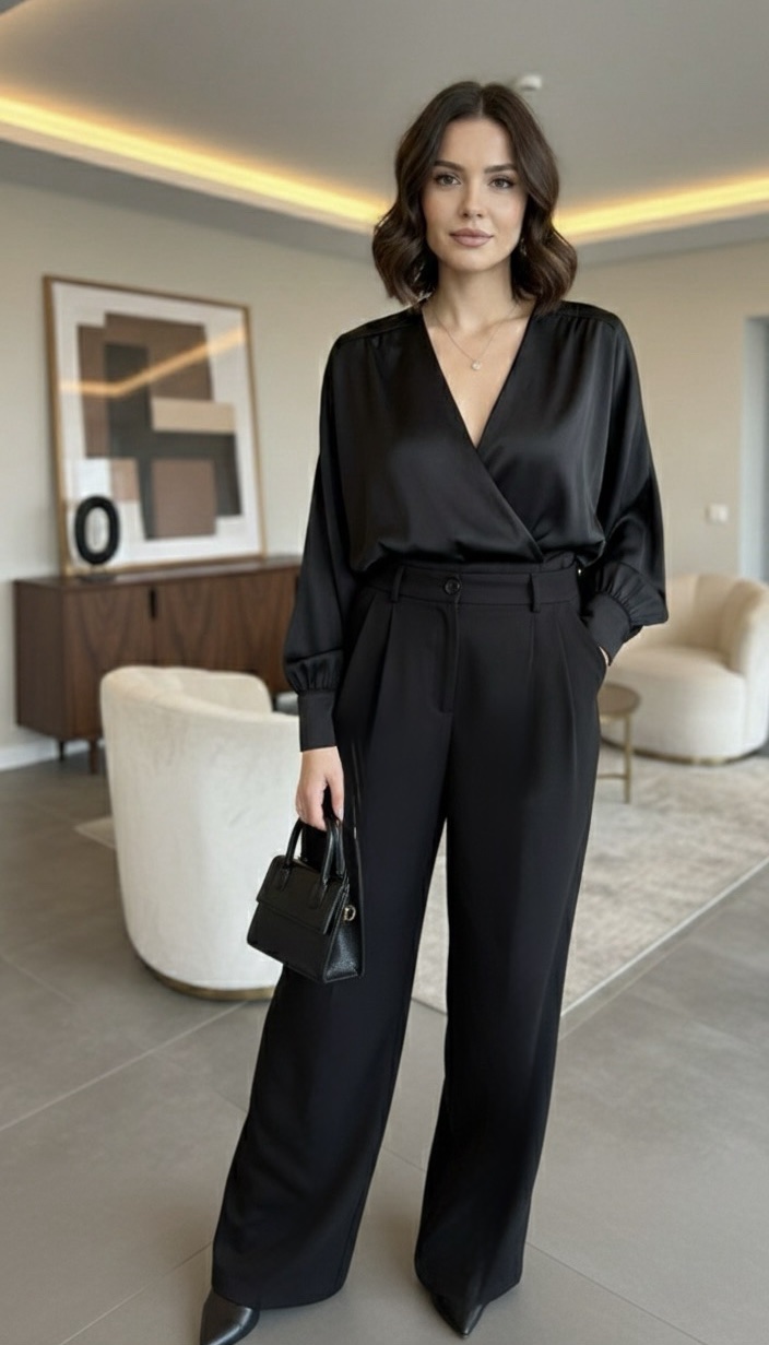 Juodos klasikinės plačios kelnės