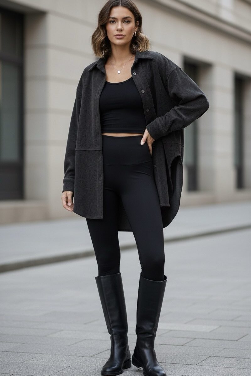 Velvetiniai juodi ilgi marškiniai – patogūs ir stilingi kasdienai