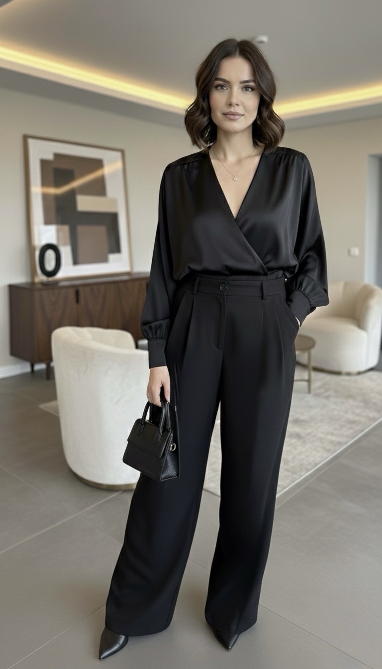 Juodos klasikinės plačios kelnės