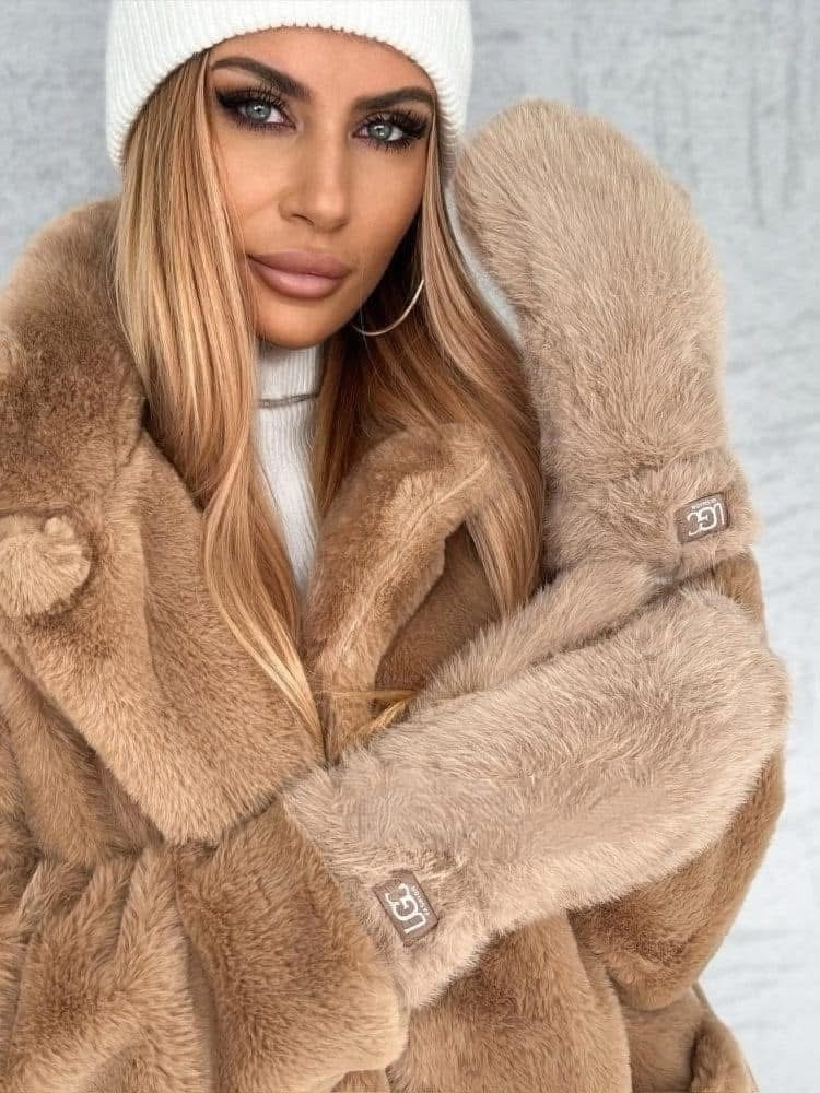 Kailinės UGC kumštinės pirštinės – šiltos žieminės pirštinės su dirbtinio kailio išore