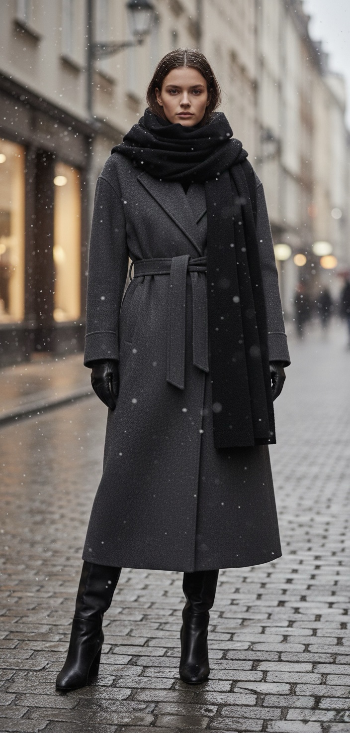 Juodas ilgas šalikas su vilna “LINDEX”