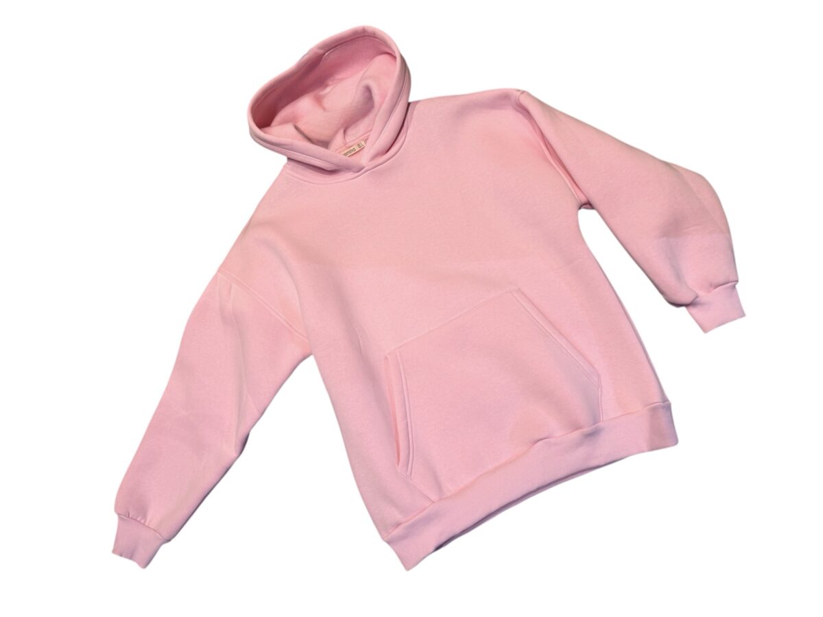 Klasikinis džemperis su kengūros kišene (S–L) “baby pink”