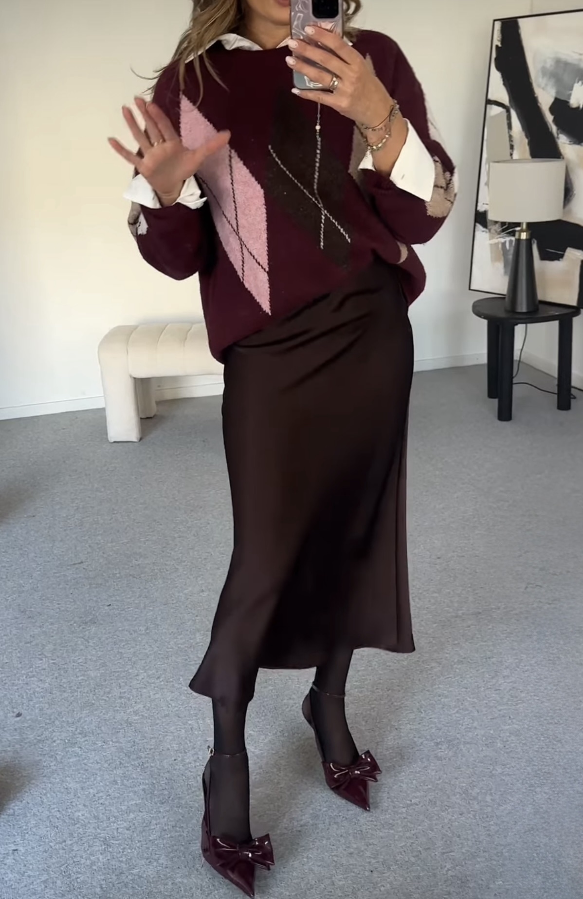 Šiltas megztukas su rombų raštu