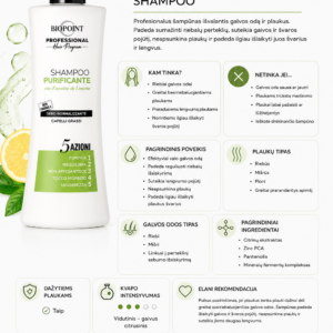 Biopoint PURIFICANTE - PROFESIONALUS ŠAMPŪNAS IŠVALANTIS GALVOS ODĄ IR PLAUKUS 400 ML - PV14724 - PV03621