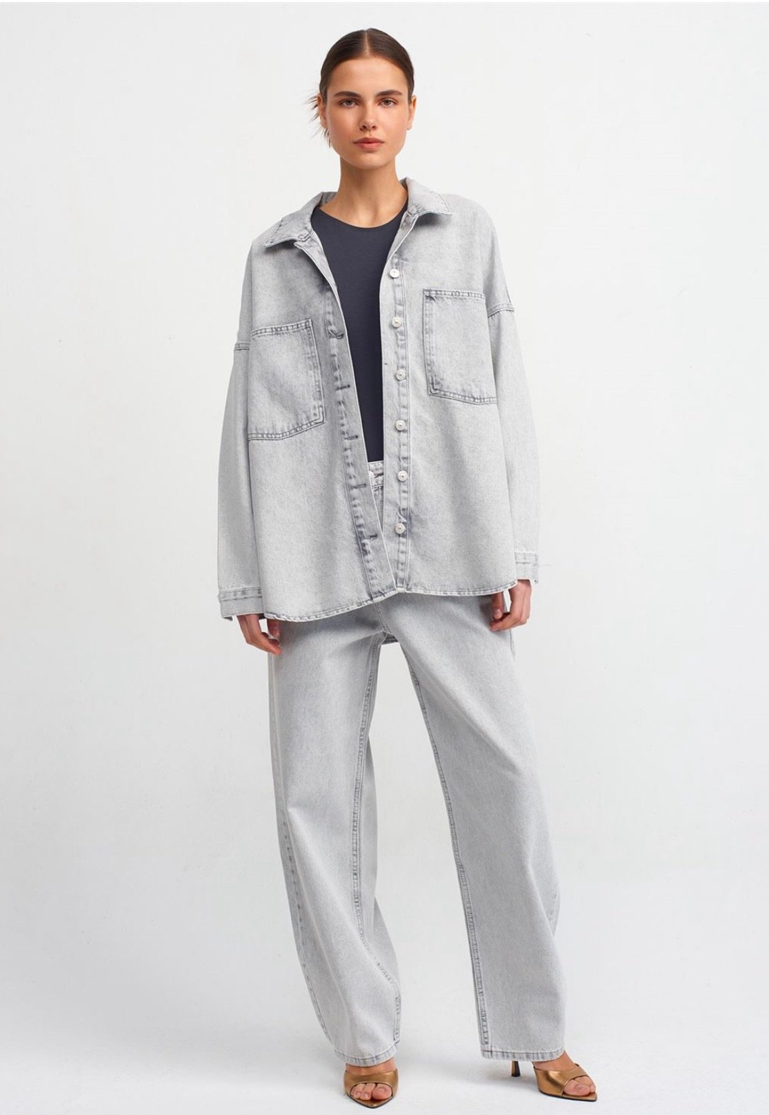 DILVIN oversized džinsinis švarkas