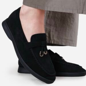 Juodi mokasinai iš natūralios zomšos odos