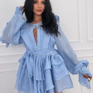 Proginė suknelė su dirželiu ir išskirtinėmis rankovėmis (kreminės spalvos)