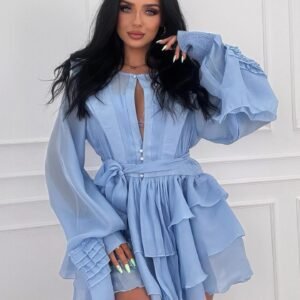 Proginė suknelė su dirželiu ir išskirtinėmis rankovėmis