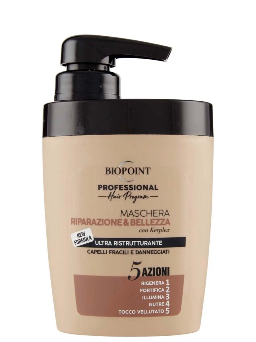 Biopoint RIPARAZIONE E BELLEZZA - PROFESIONALI KAUKĖ ATKURIANTI TRAPIUS IR PAŽEISTUS PLAUKUS 300ml - PV01925
