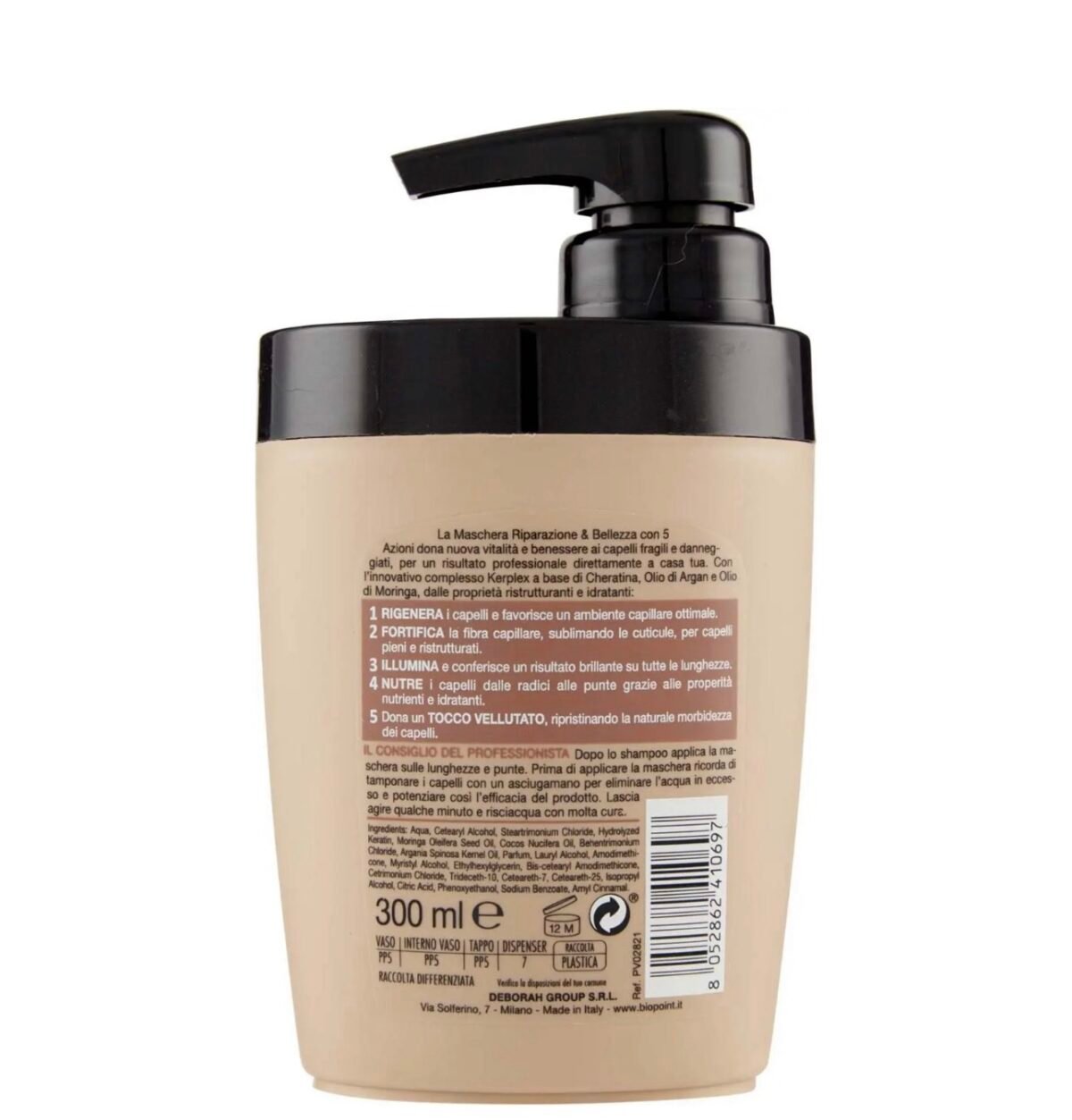 Biopoint RIPARAZIONE E BELLEZZA - PROFESIONALI KAUKĖ ATKURIANTI TRAPIUS IR PAŽEISTUS PLAUKUS 300ml - PV01925