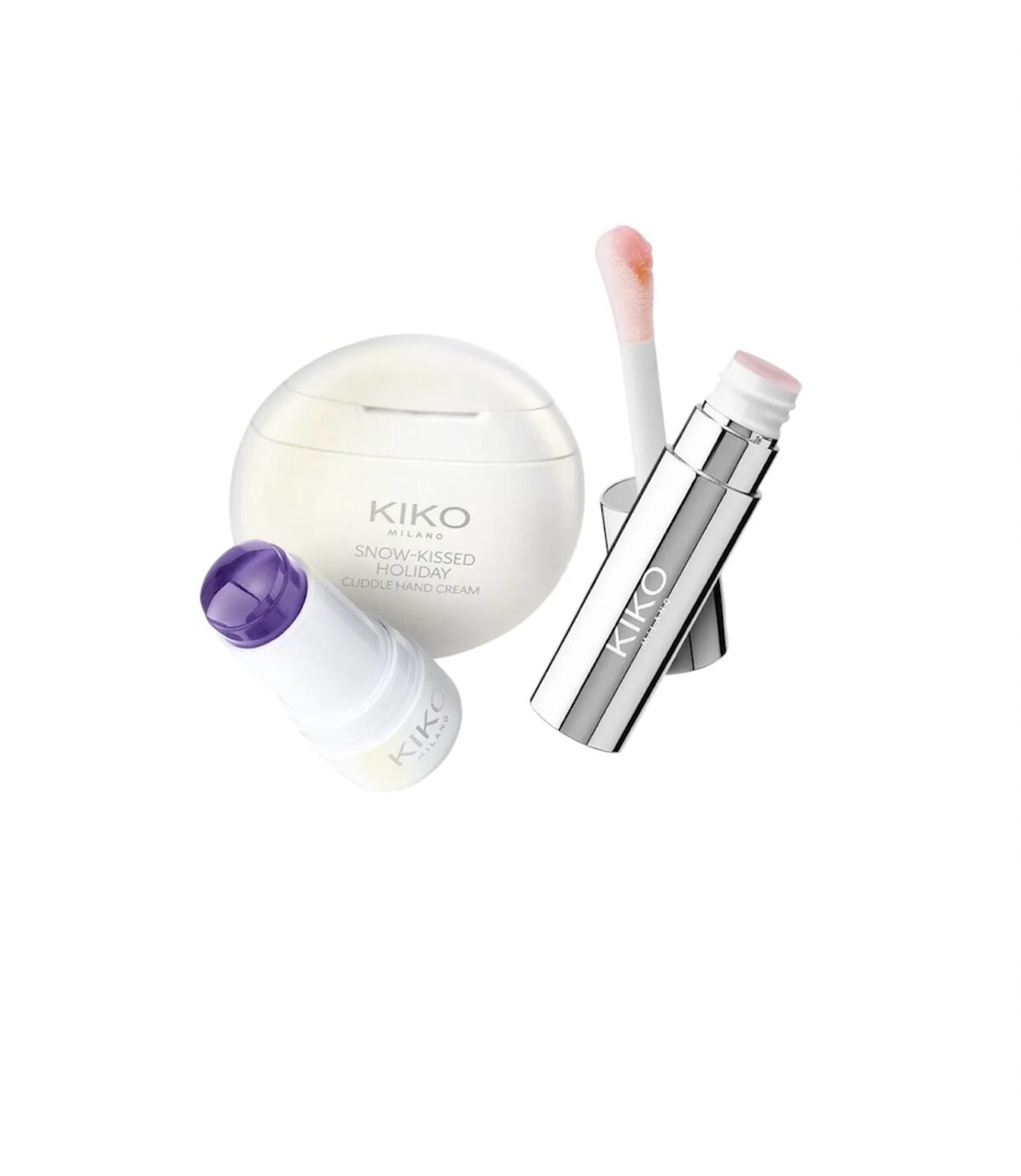 KIKO MILANO Snow-Kissed Holiday Mountain Mates Skincare Gift Set – veido, rankų ir lūpų priežiūros rinkinys su kosmetine