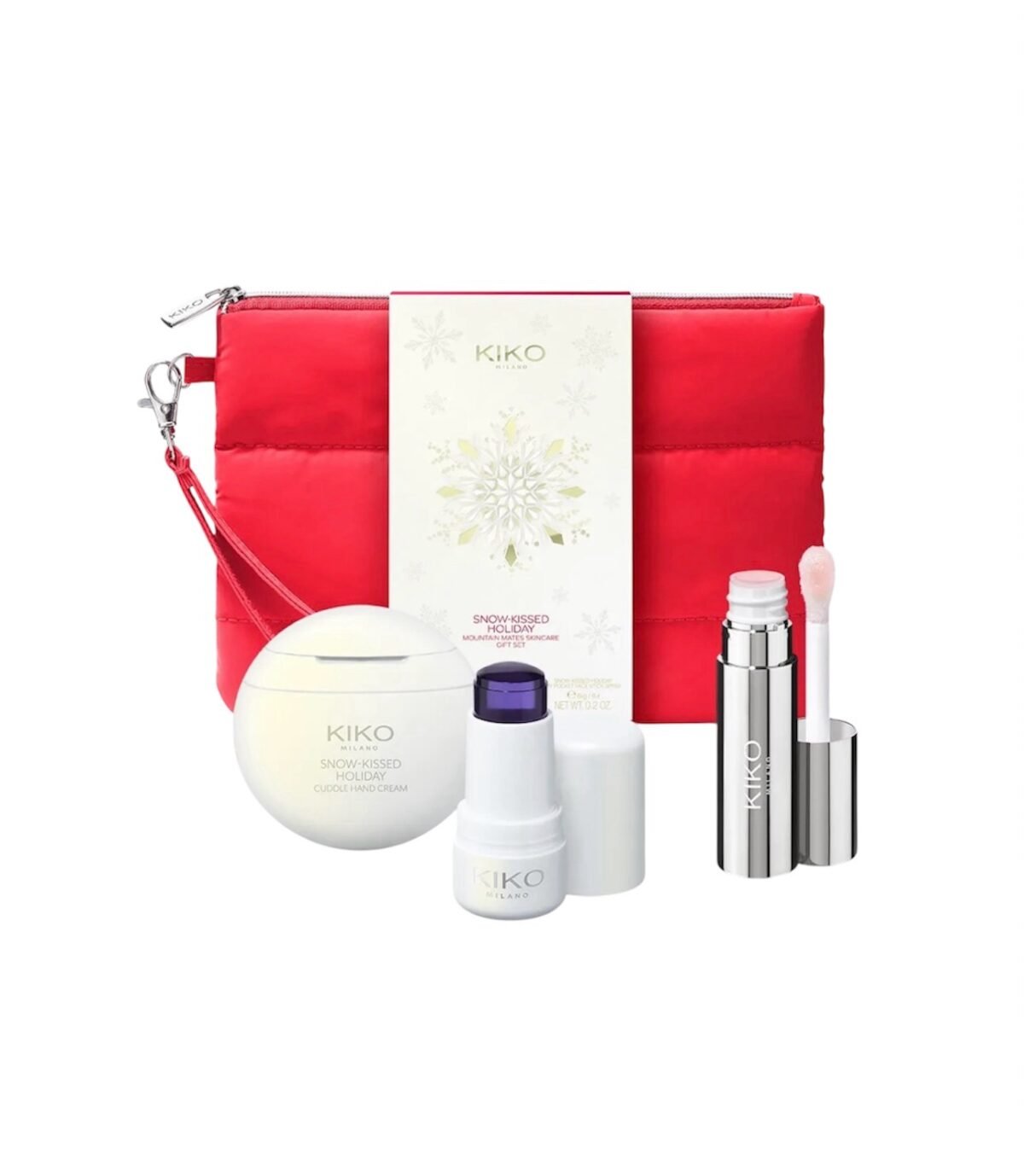 KIKO MILANO Snow-Kissed Holiday Mountain Mates Skincare Gift Set – veido, rankų ir lūpų priežiūros rinkinys su kosmetine