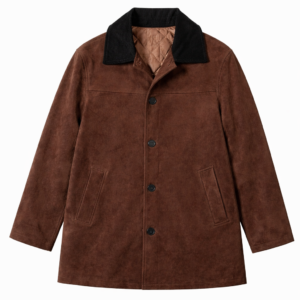 Rudos spalvos zomšinio audinio paltukas su velvetine apykakle