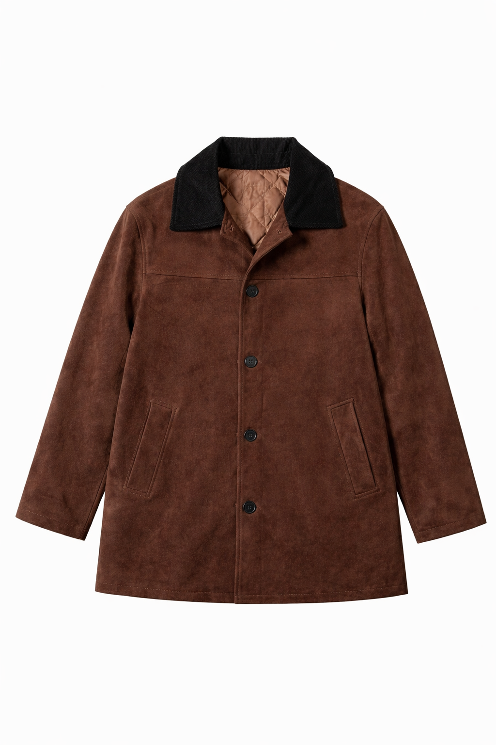 Rudos spalvos zomšinio audinio paltukas su velvetine apykakle