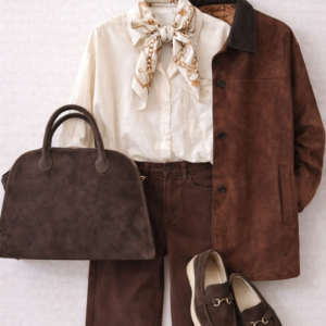 Rudos spalvos zomšinio audinio paltukas su velvetine apykakle