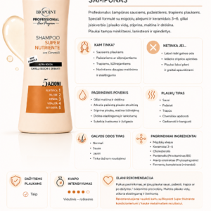 5308e470-d355-465e-9335-8eeb11915719 Biopoint SUPERNUTRIENTE - PROFESIONALUS ŠAMPŪNAS SAUSIEMS, GYVYBINGUMĄ PRARADUSIEMS PLAUKAMS 400 ML