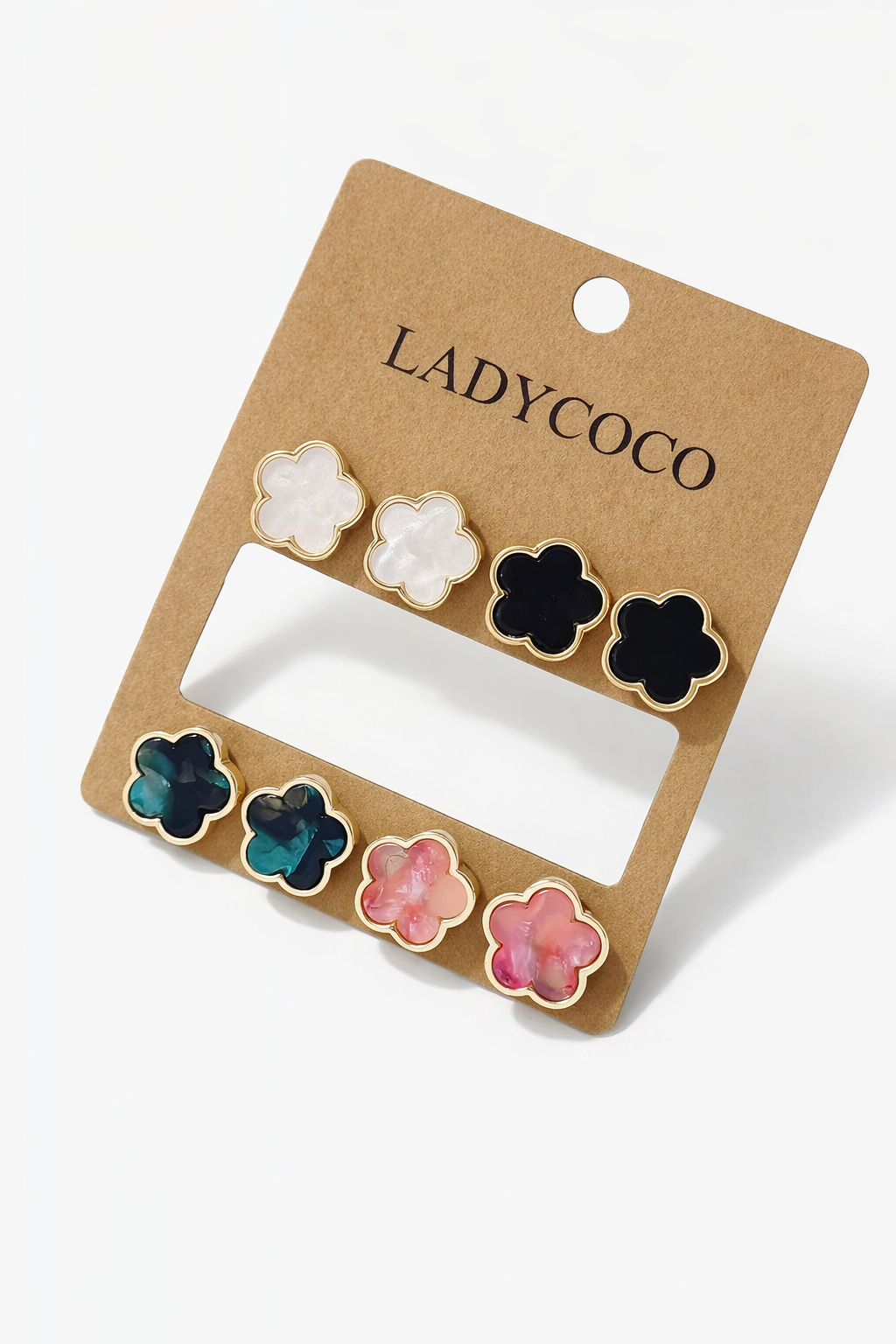 4 porų auskarų rinkinys – gėlytės