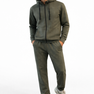 Vyriškas laisvalaikio kostiumas su užtrauktuku (alyvuogių spalvos)
