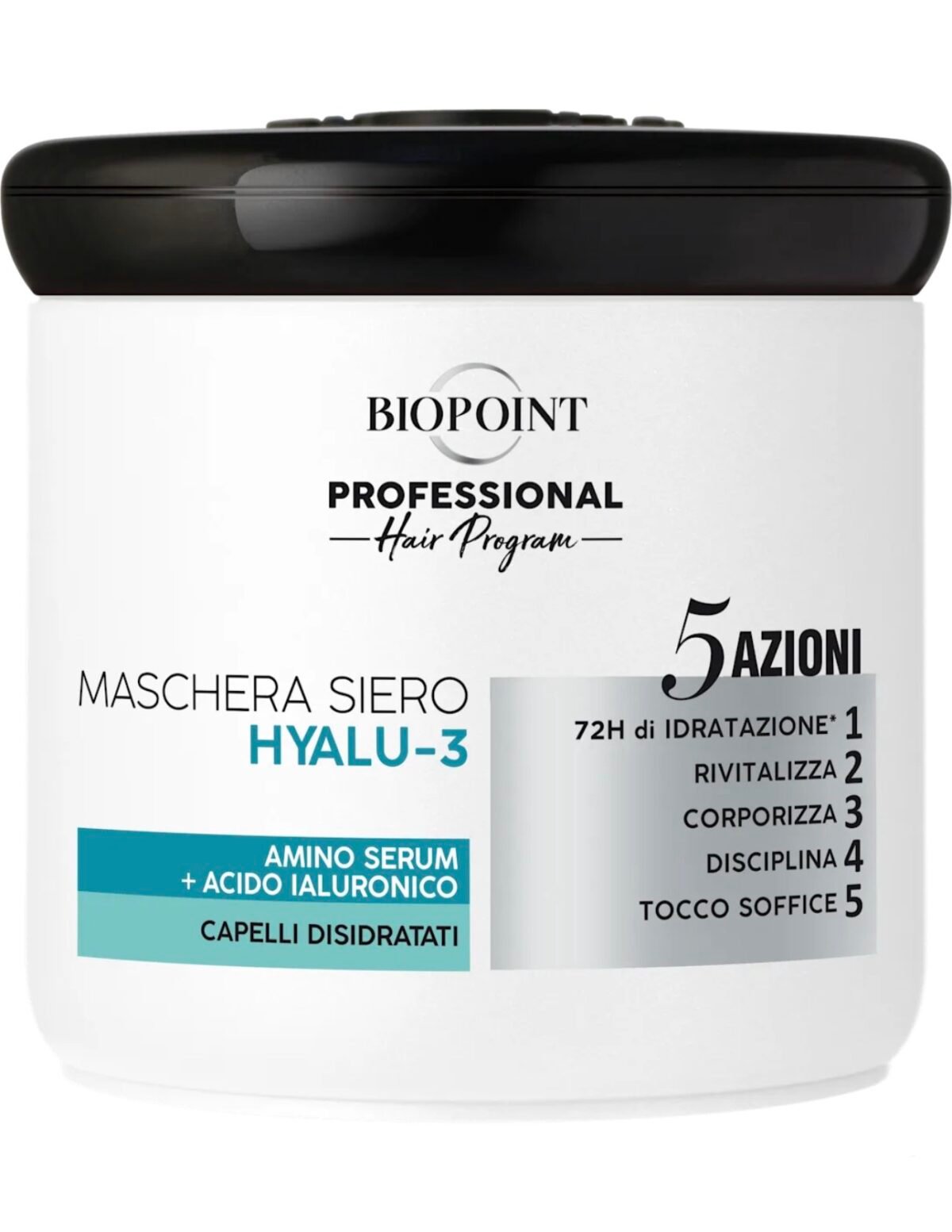 Biopoint HYALU-3 -
Profesionali
Hyaluron-Omega 3
kauke
dehidratuotiems ir
sausiems plaukams
400 ml