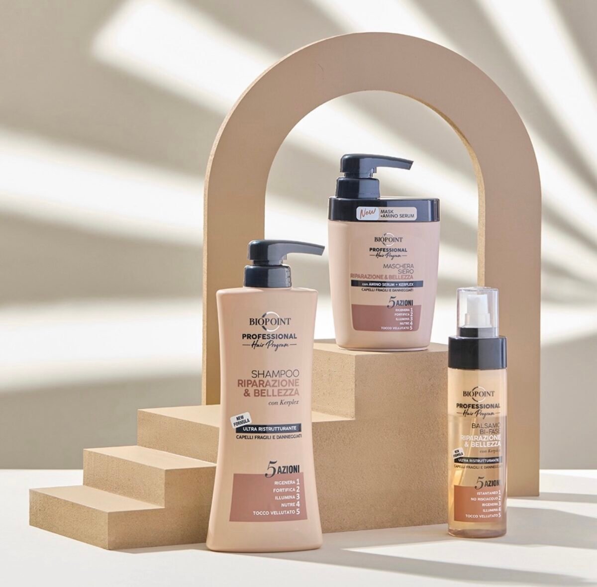 Biopoint RIPARAZIONE E BELLEZZA - PROFESIONALUS ŠAMPŪNAS ATKURIANTIS TRAPIUS IR PAŽEISTUS PLAUKUS 400 ML -PV15124 -PV02721