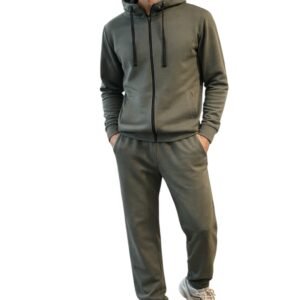 Vyriškas laisvalaikio kostiumas su užtrauktuku (alyvuogių spalvos)