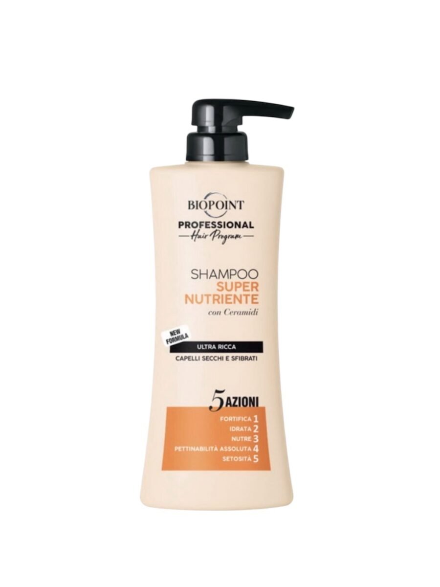 Biopoint SUPERNUTRIENTE - PROFESIONALUS ŠAMPŪNAS SAUSIEMS, GYVYBINGUMĄ PRARADUSIEMS PLAUKAMS 400 ML
