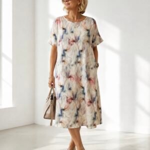 Elegantiška lininė suknelė su kišenėmis