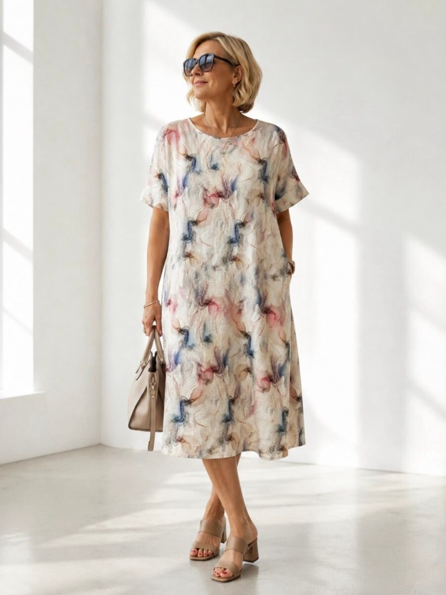 Elegantiška lininė suknelė su kišenėmis