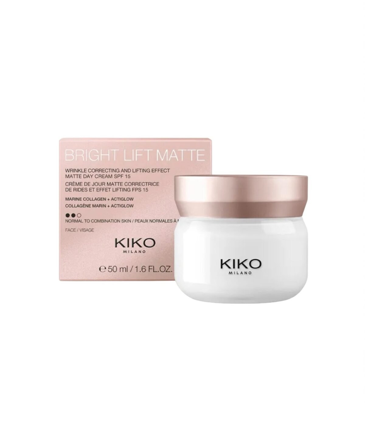 KIKO MILANO Bright Lift Matte Face Cream SPF 20
Matizuojantis ir stangrinantis dieninis veido kremas su SPF 20