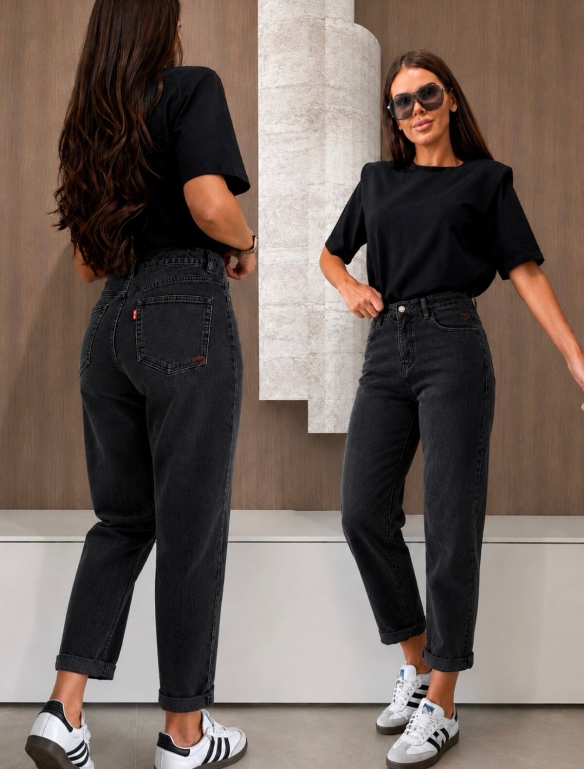 Tamsiai pilki MOM FIT džinsai