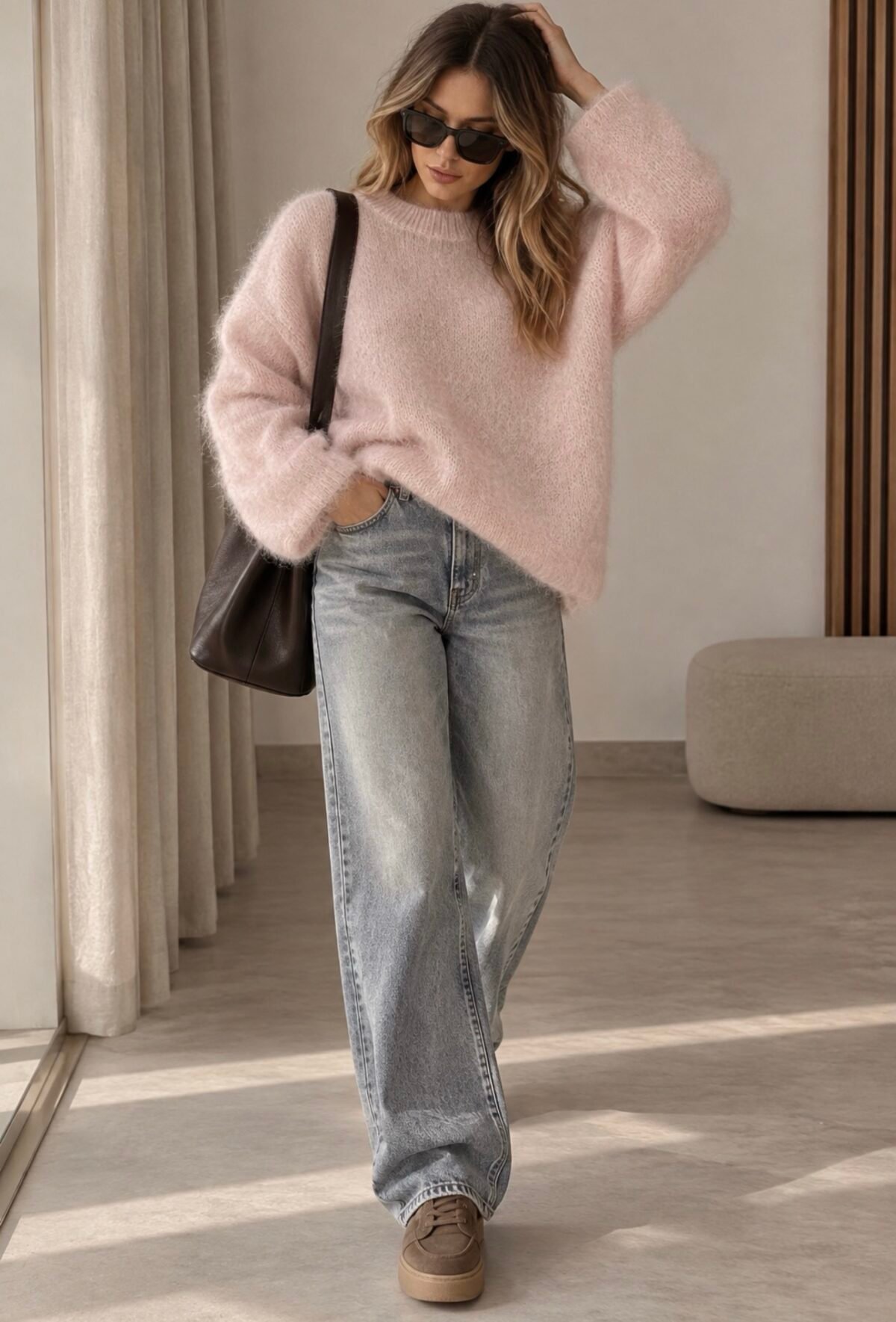 Moherinis megztinis ilgomis rankovėmis (dusty pink)