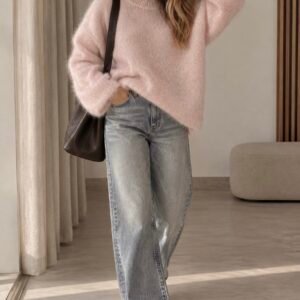 Moherinis megztinis ilgomis rankovėmis (dusty pink)